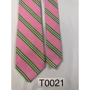 Collared Greens Mens Pink Green Striped Silk Cotton Handmade Tie USA 59x3.25